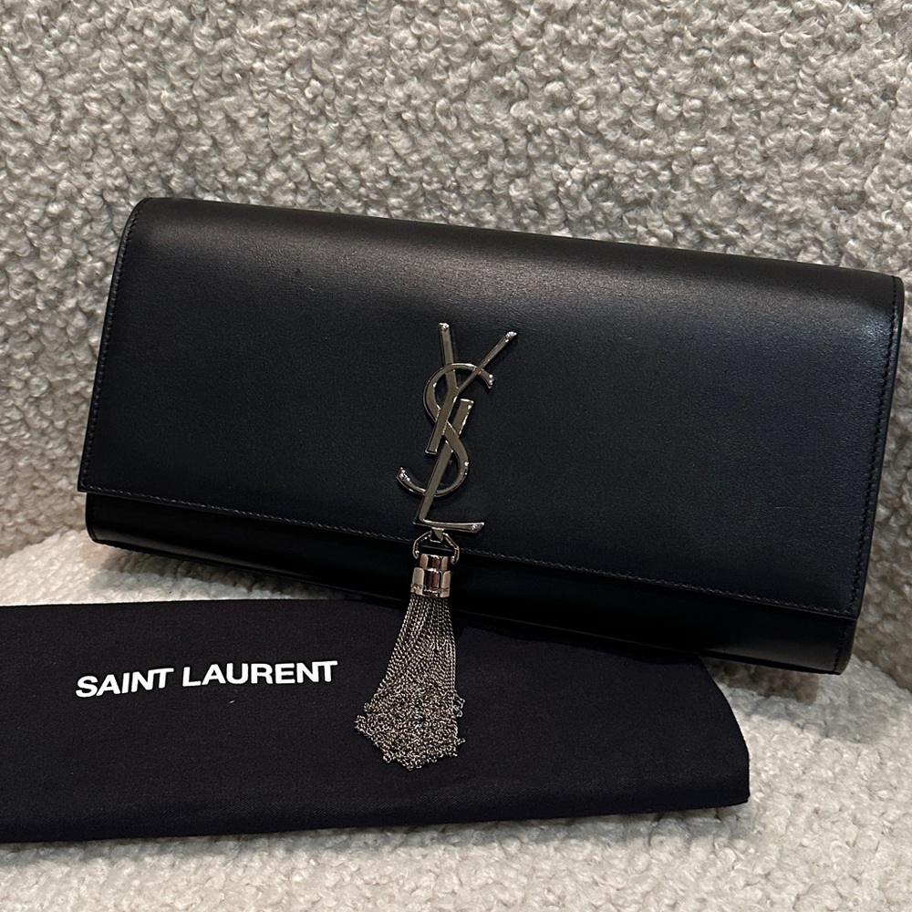 Saint Laurent YSL Black Kate Tassel Clutch (Tag+Authenticity Cards Included)
